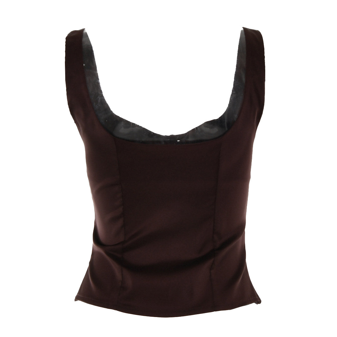 back view of a brown satin top