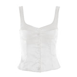 front view of a white satin button-down tank top