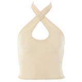 cream knit halter top with twisted straps