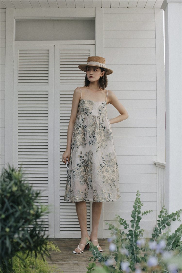 Boho floral a-line midi dress with embroidery - View 10 | Clistos