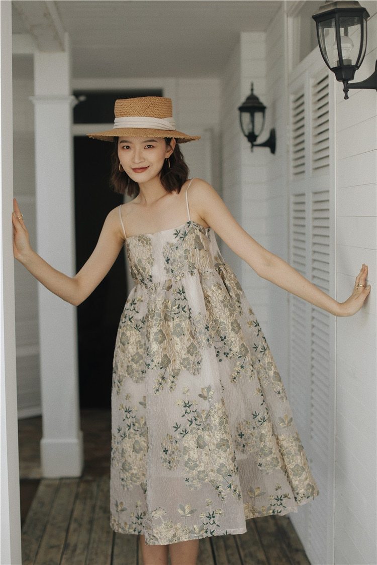 Boho floral a-line midi dress with embroidery - View 6 | Clistos