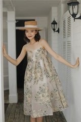 Boho floral a-line midi dress with embroidery - View 6 | Clistos