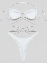 White bikini laid out flat