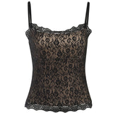 Black lace camisole with spaghetti straps and scalloped trim
