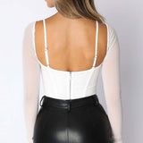 back view of white mesh corset top