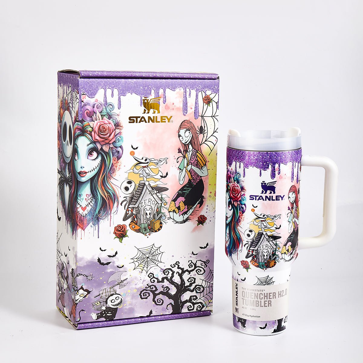 Stanley Luminous Glow Tumbler 40 oz Purple with Nightmare Before Christmas and Stitch artwork - View 2 | Clistos