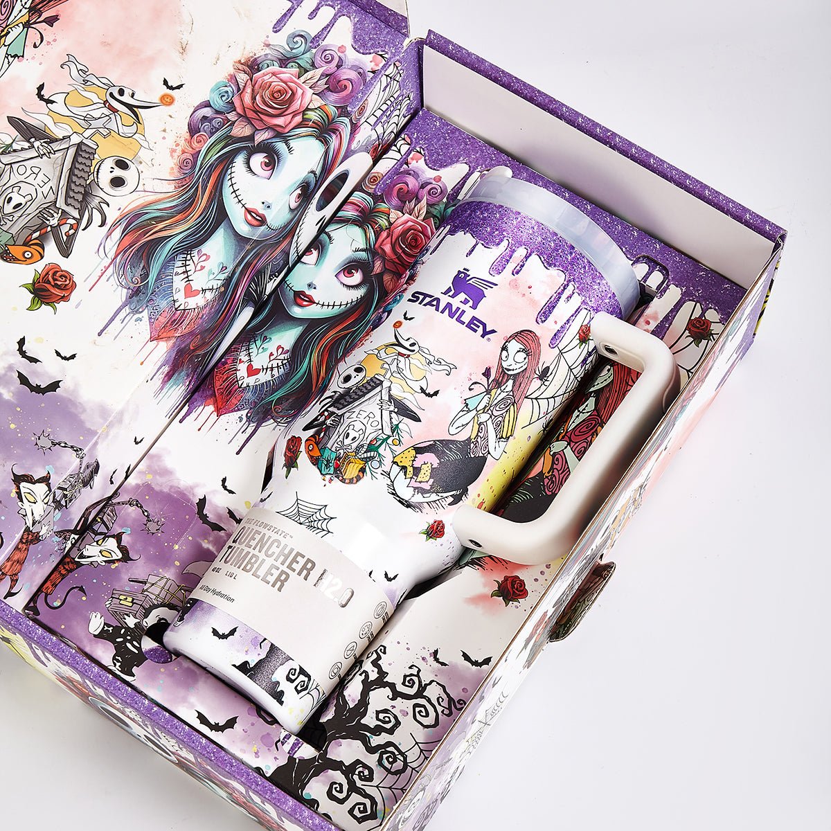 Stanley Luminous Glow Tumbler 40 oz Purple with Nightmare Before Christmas and Stitch artwork - View 7 | Clistos