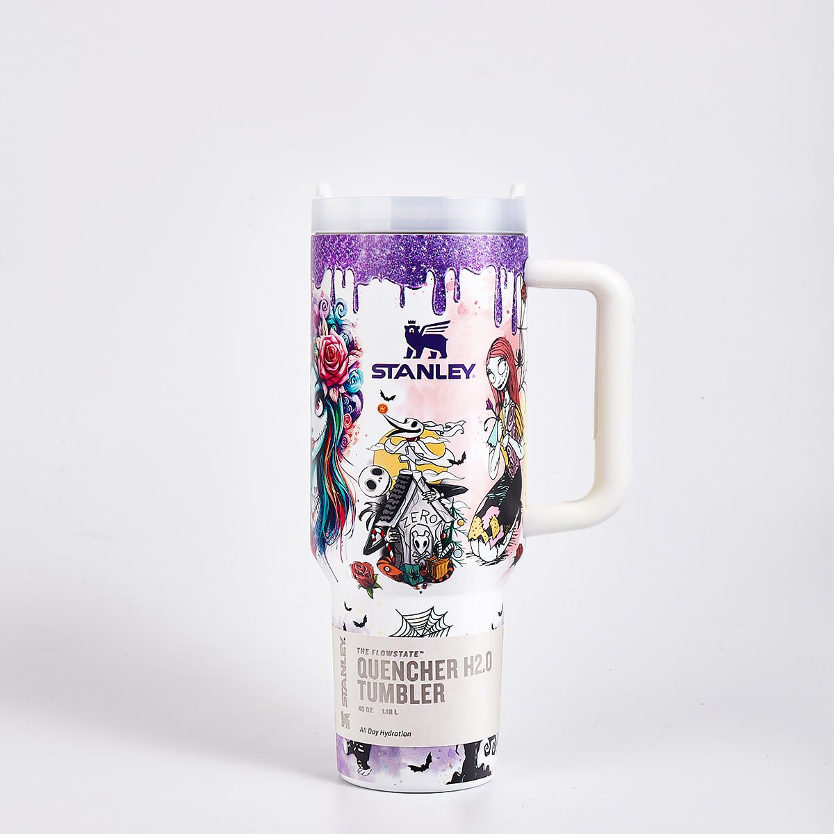 Stanley Luminous Glow Tumbler 40 oz Purple with Nightmare Before Christmas and Stitch artwork - View 1 | Clistos