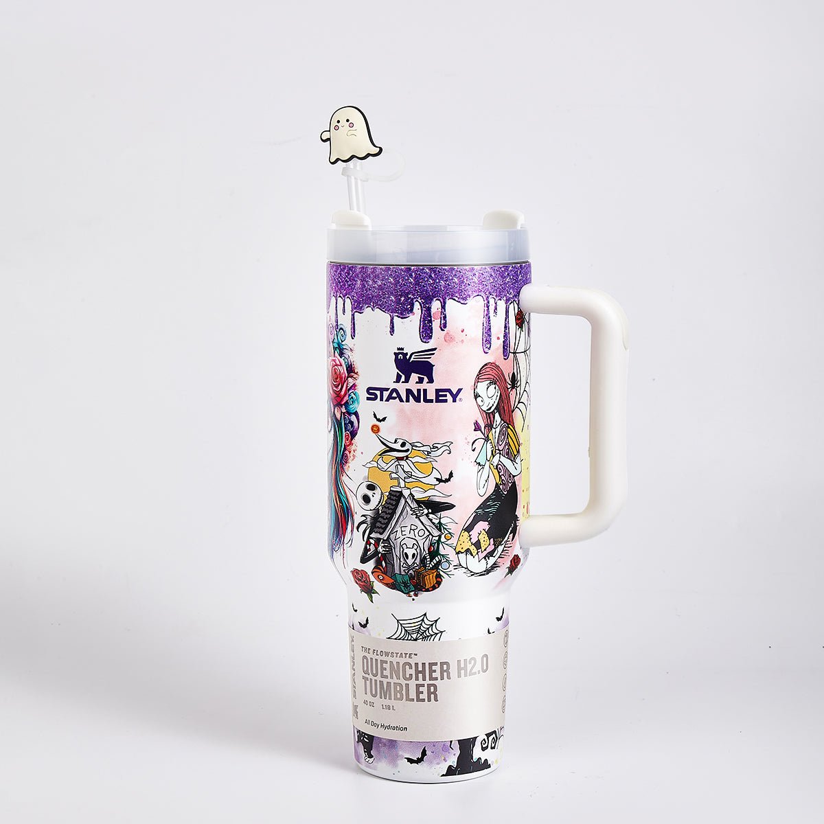 Stanley Luminous Glow Tumbler 40 oz Purple with Nightmare Before Christmas and Stitch artwork - View 5 | Clistos