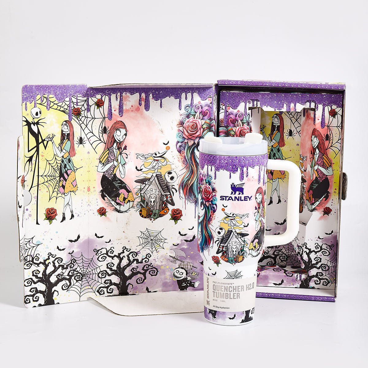 Stanley Luminous Glow Tumbler 40 oz Purple with Nightmare Before Christmas and Stitch artwork - View 6 | Clistos
