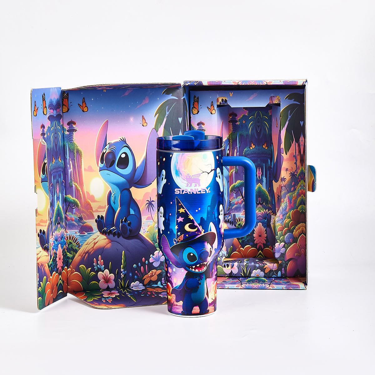 Stanley x Stitch Limited Edition Luminous Tumbler 40 oz in sapphire blue with glow-in-the-dark wizard Stitch artwork - View 6 | Clistos