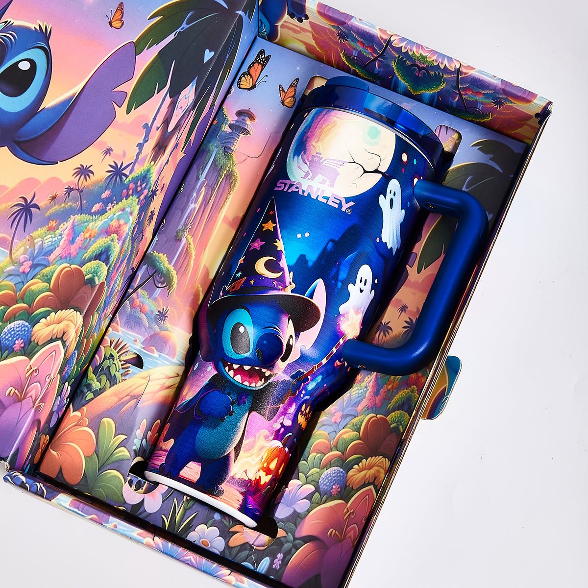 Stanley x Stitch Limited Edition Luminous Tumbler 40 oz in sapphire blue with glow-in-the-dark wizard Stitch artwork - View 7 | Clistos