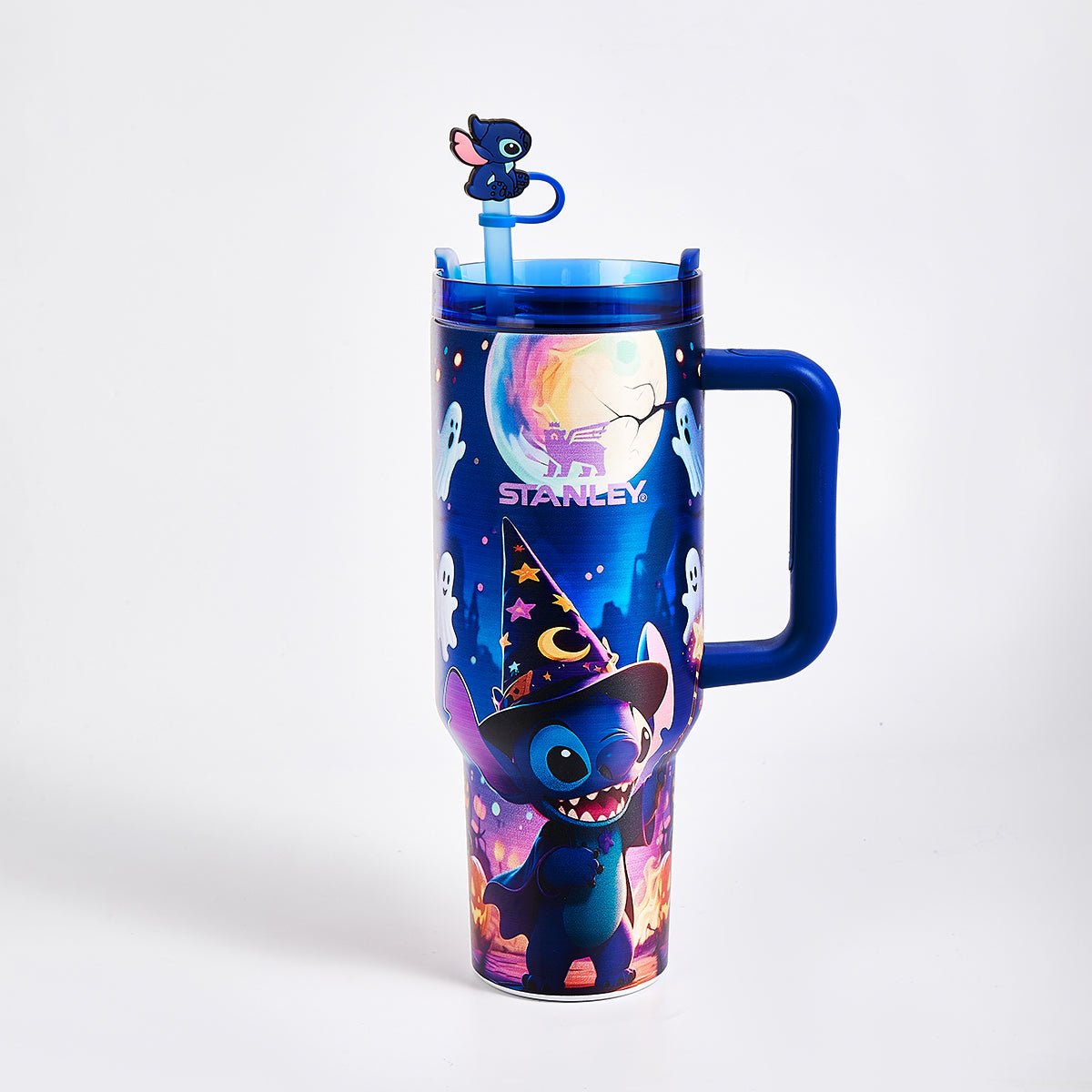 Stanley x Stitch Limited Edition Luminous Tumbler 40 oz in sapphire blue with glow-in-the-dark wizard Stitch artwork - View 5 | Clistos