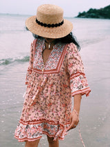 Boho floral print mini dress with bell sleeves and tassel detail - View 10 | Clistos