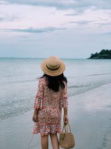 Boho floral print mini dress with bell sleeves and tassel detail - View 11 | Clistos