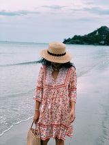 Boho floral print mini dress with bell sleeves and tassel detail - View 12 | Clistos