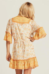 Boho floral print mini dress with bell sleeves and tassel detail - View 16 | Clistos