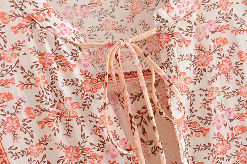 Boho floral print mini dress with bell sleeves and tassel detail - View 19 | Clistos