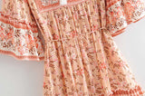 Boho floral print mini dress with bell sleeves and tassel detail - View 20 | Clistos