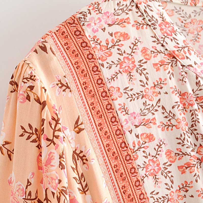Boho floral print mini dress with bell sleeves and tassel detail - View 22 | Clistos