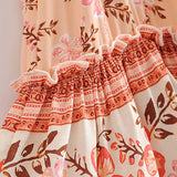 Boho floral print mini dress with bell sleeves and tassel detail - View 24 | Clistos