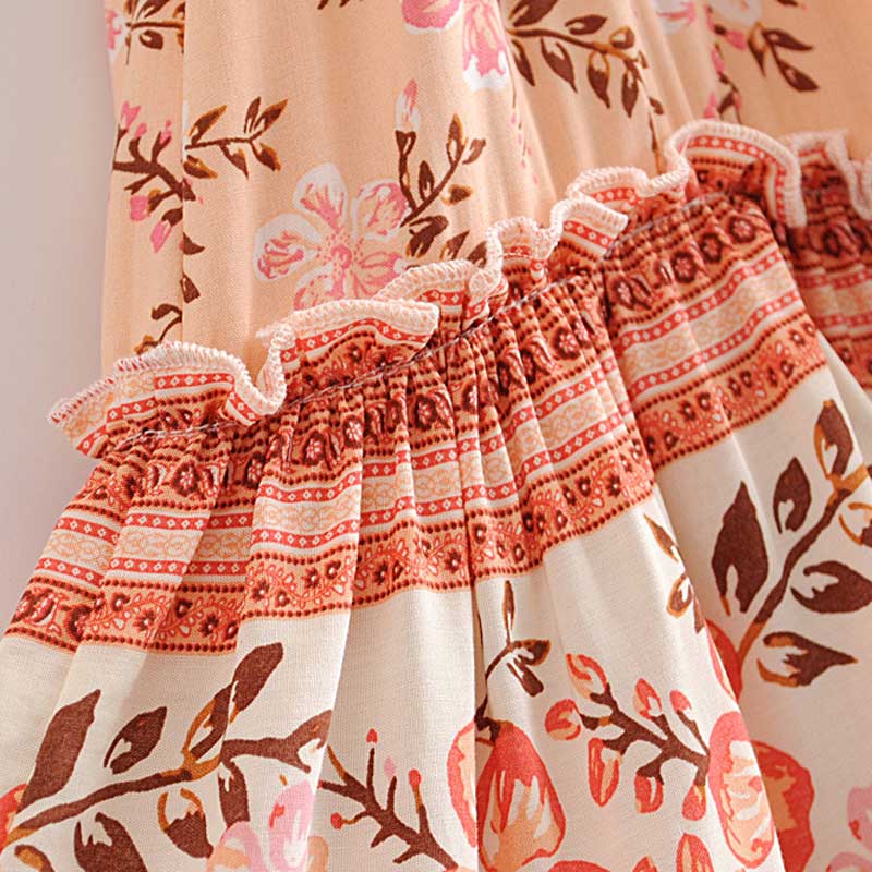 Boho floral print mini dress with bell sleeves and tassel detail - View 24 | Clistos
