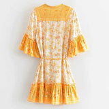 Boho floral print mini dress with bell sleeves and tassel detail - View 26 | Clistos