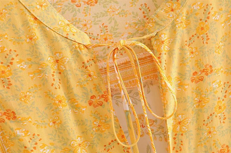 Boho floral print mini dress with bell sleeves and tassel detail - View 30 | Clistos