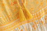Boho floral print mini dress with bell sleeves and tassel detail - View 31 | Clistos