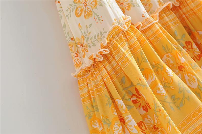 Boho floral print mini dress with bell sleeves and tassel detail - View 32 | Clistos
