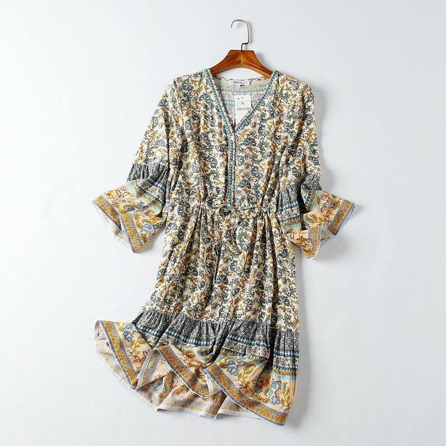 Boho floral bell sleeve mini dress - View 10 | Clistos