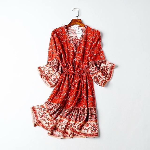 Boho floral bell sleeve mini dress - View 11 | Clistos