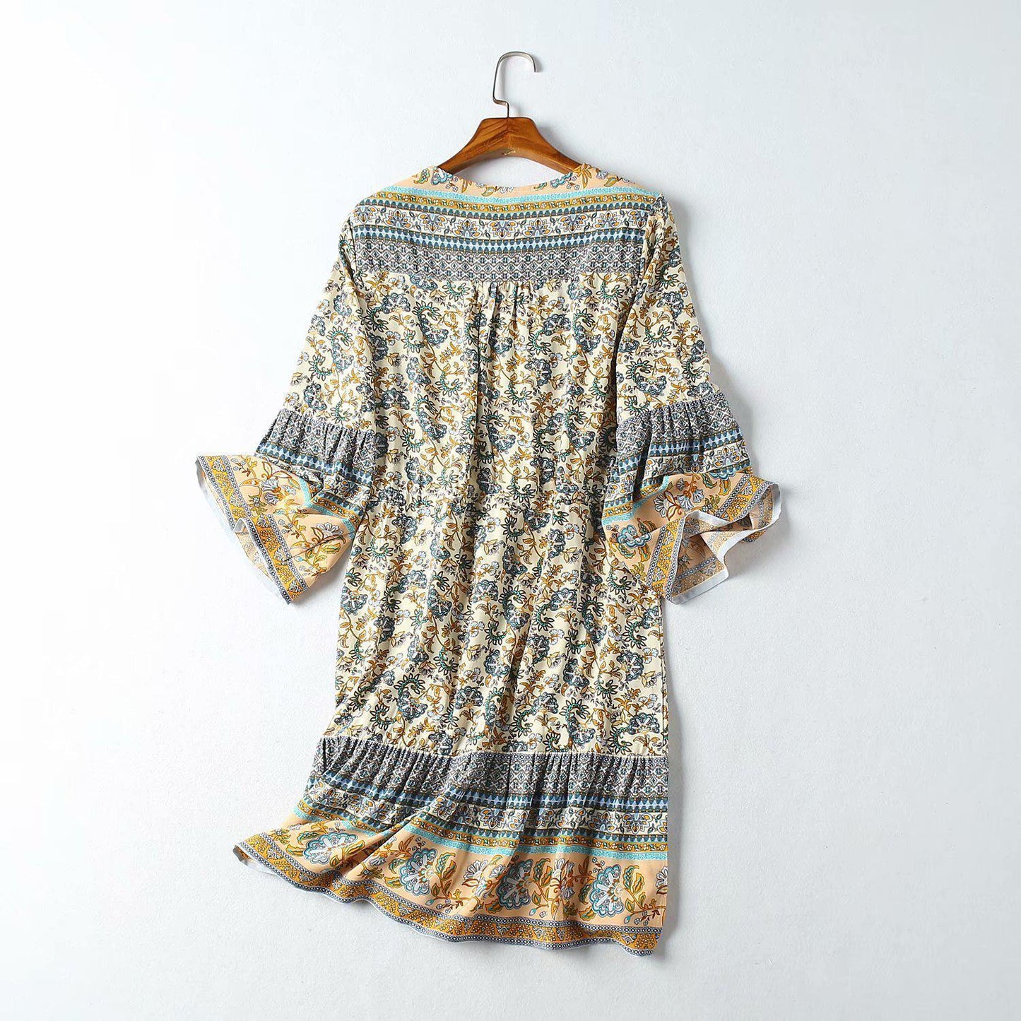 Boho floral bell sleeve mini dress - View 12 | Clistos