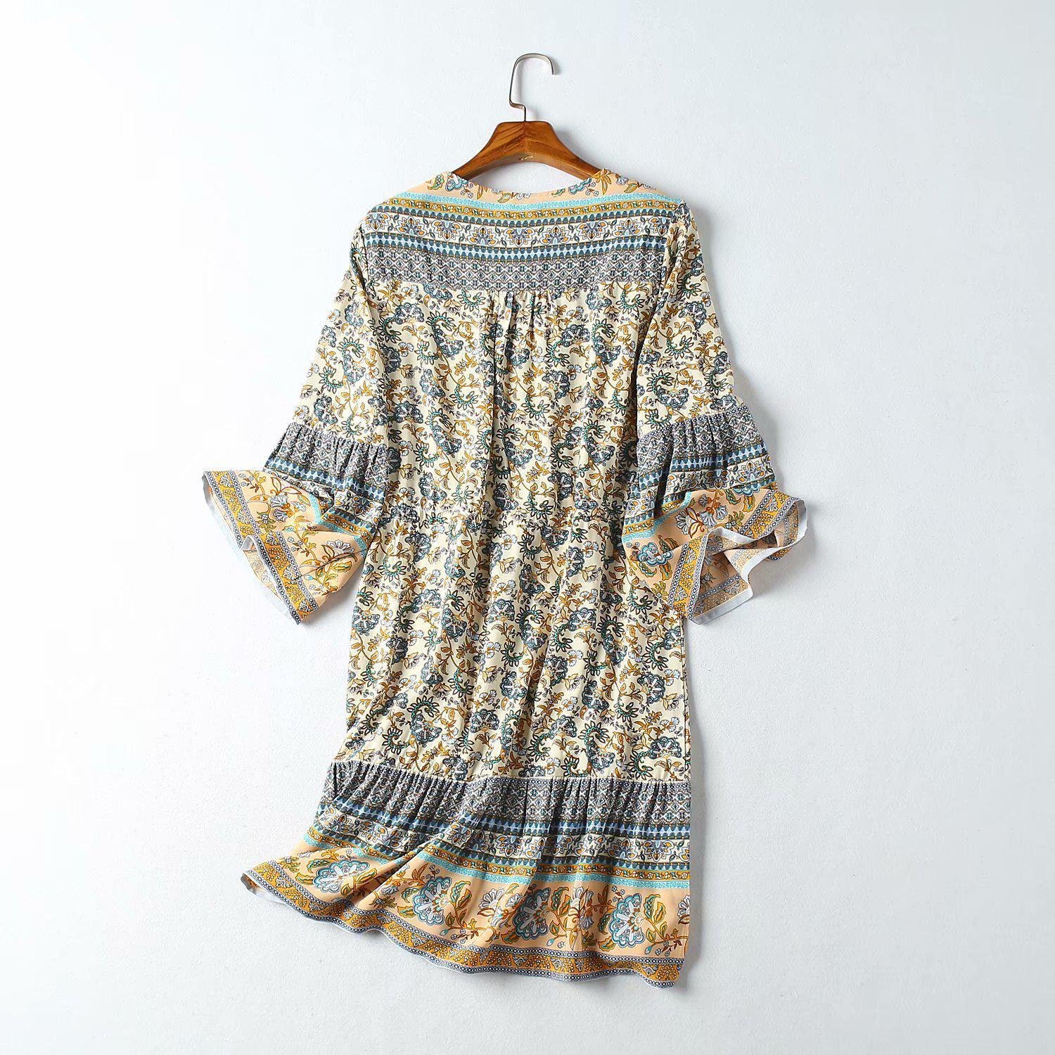 Boho floral bell sleeve mini dress - View 12 | Clistos