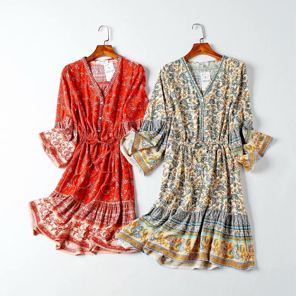 Boho floral bell sleeve mini dress - View 7 | Clistos
