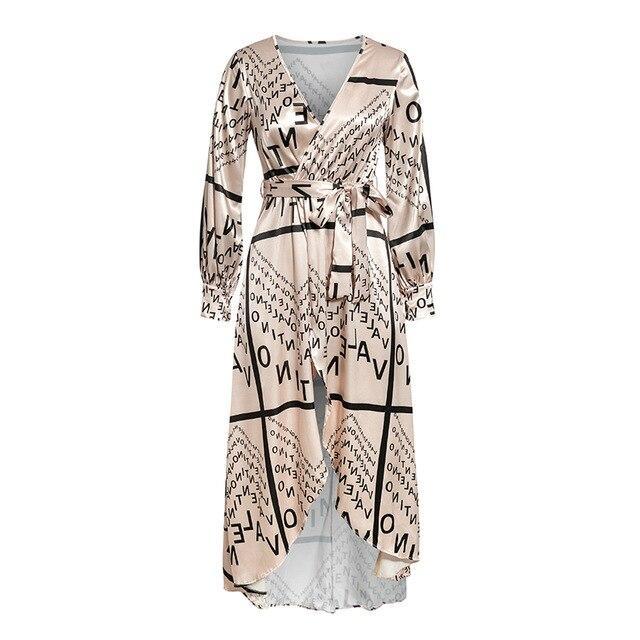 Vintage Letter Print Wrap Midi Dress - View 6 | Clistos