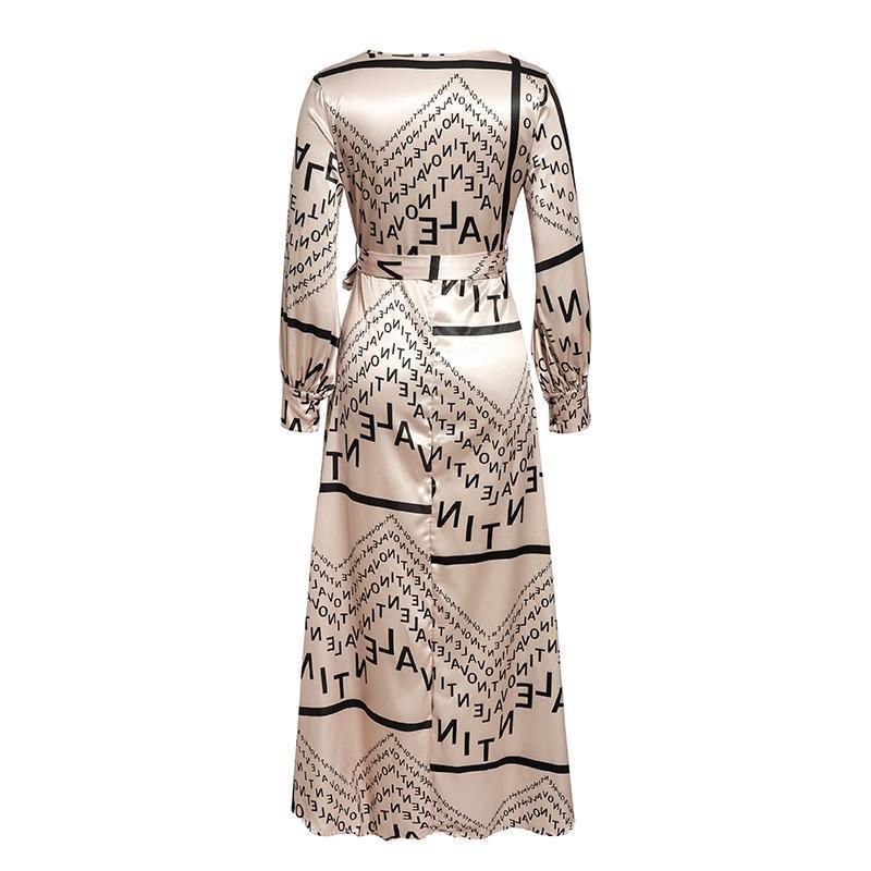 Vintage Letter Print Wrap Midi Dress - View 7 | Clistos